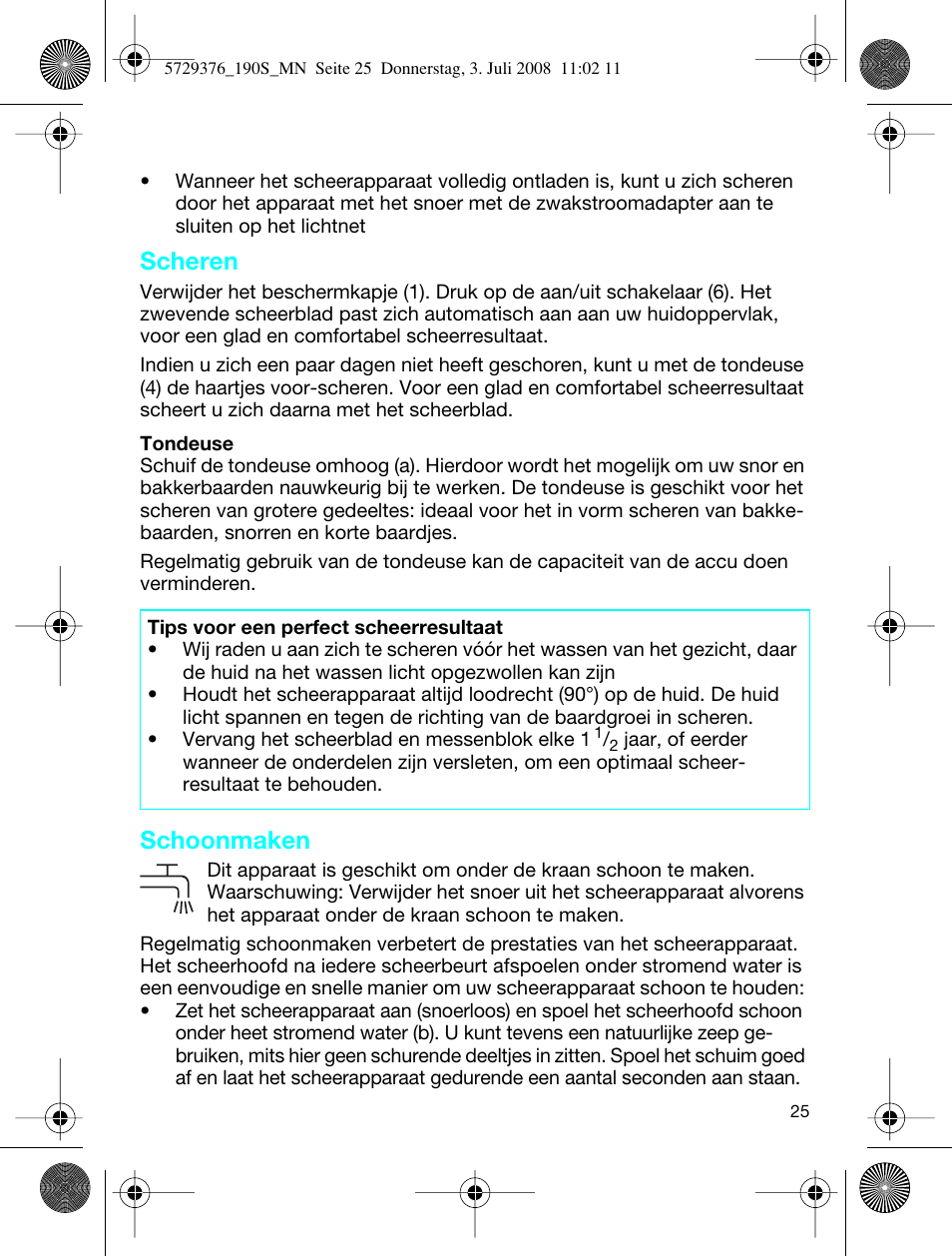 Scheren, Schoonmaken | Braun 190 S User Manual | Page 24 / 51