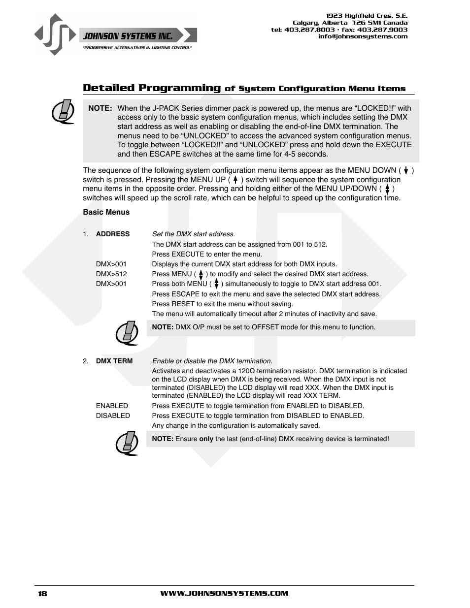 Detailed programming | Johnson Systems J-PACK Series Dimmers User Manual | Page 18 / 32