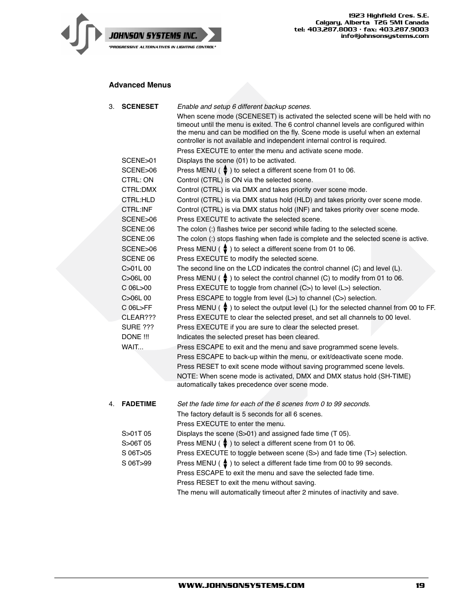 Johnson Systems J-PACK Series Dimmers User Manual | Page 19 / 32