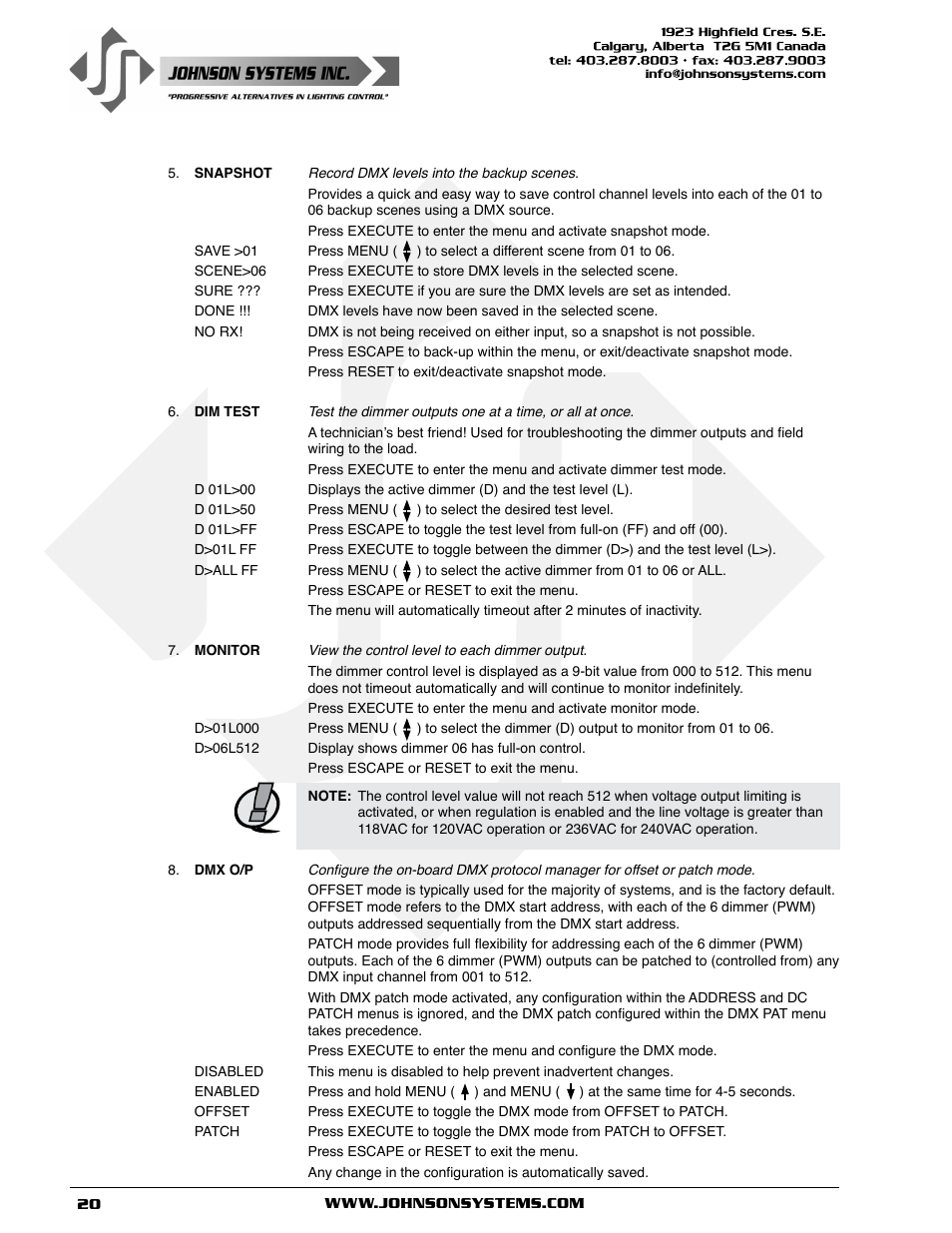 Johnson Systems J-PACK Series Dimmers User Manual | Page 20 / 32