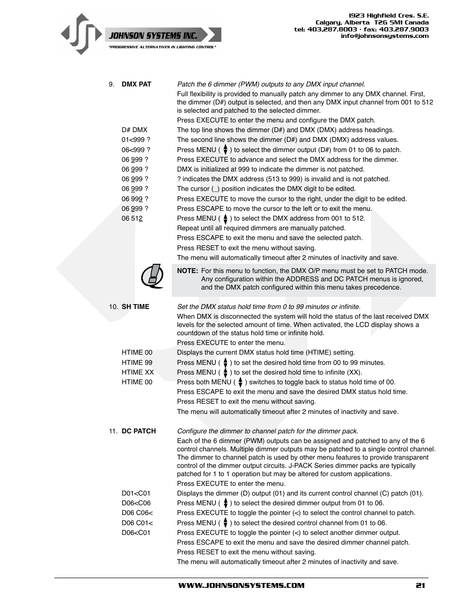 Johnson Systems J-PACK Series Dimmers User Manual | Page 21 / 32