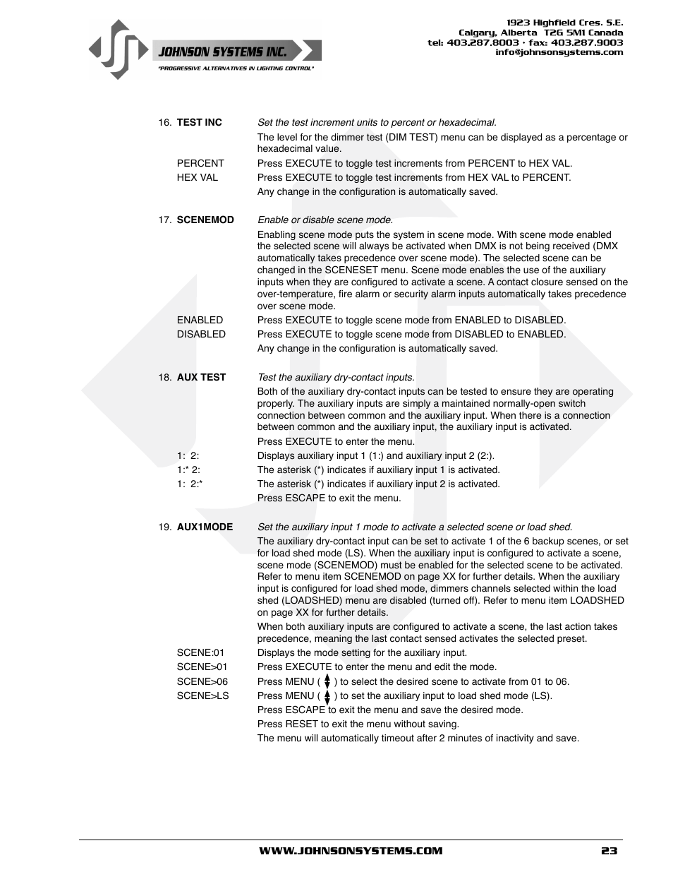 Johnson Systems J-PACK Series Dimmers User Manual | Page 23 / 32