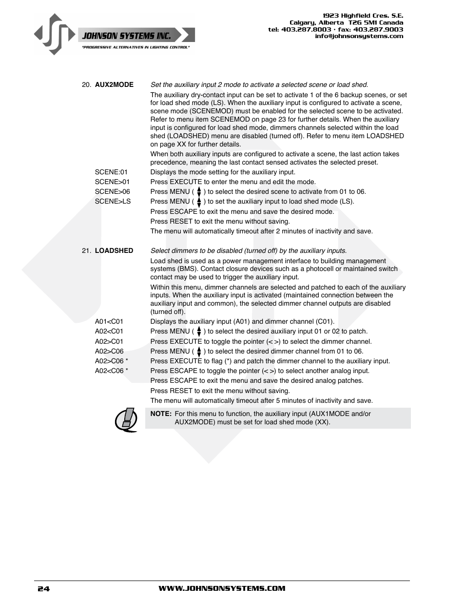 Johnson Systems J-PACK Series Dimmers User Manual | Page 24 / 32