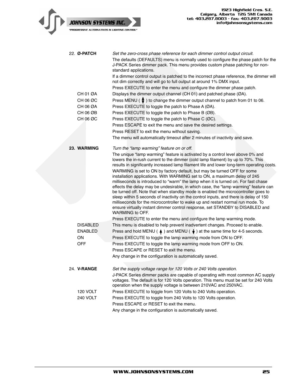 Johnson Systems J-PACK Series Dimmers User Manual | Page 25 / 32