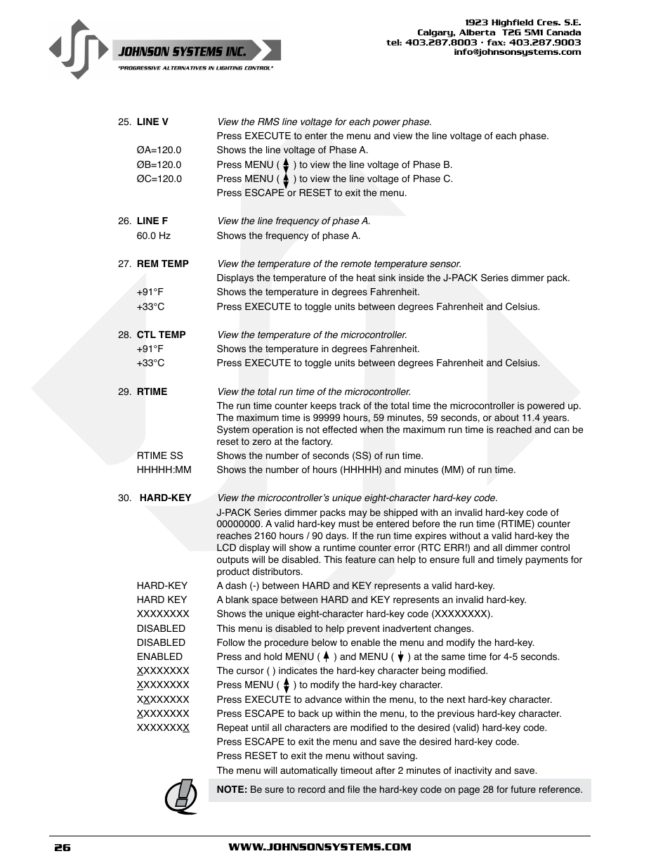 Johnson Systems J-PACK Series Dimmers User Manual | Page 26 / 32