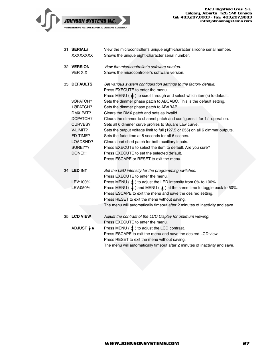 Johnson Systems J-PACK Series Dimmers User Manual | Page 27 / 32