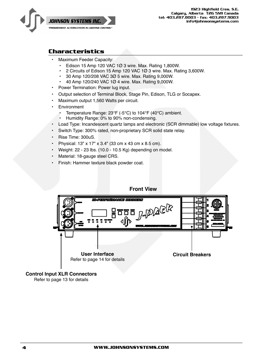 Characteristics | Johnson Systems J-PACK Series Dimmers User Manual | Page 4 / 32