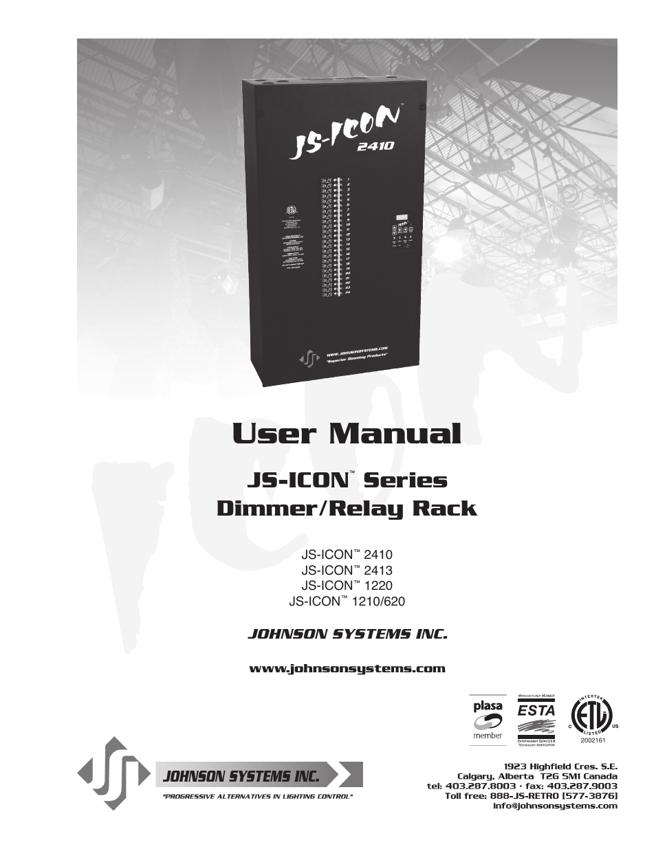 Johnson Systems JS-ICON Series Dimmer/Relay Rack (2410,2413,1220,1210/620) User Manual | 34 pages