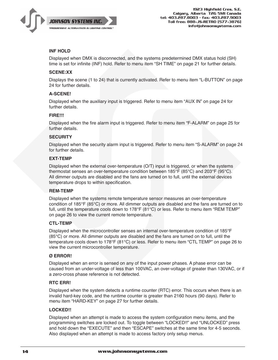 Johnson Systems JS-ICON Series Dimmer/Relay Rack (2410,2413,1220,1210/620) User Manual | Page 14 / 34