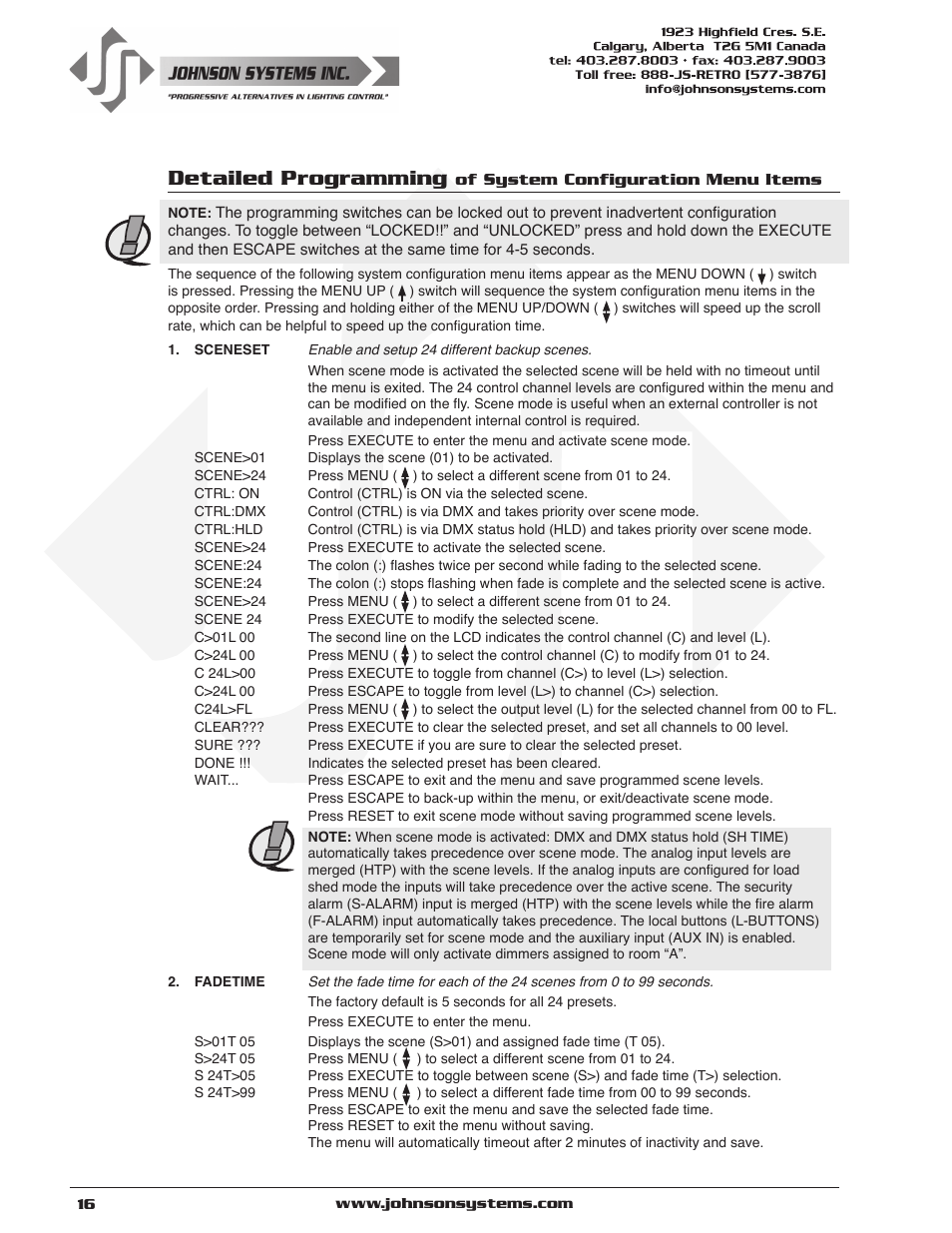 Detailed programming | Johnson Systems JS-ICON Series Dimmer/Relay Rack (2410,2413,1220,1210/620) User Manual | Page 16 / 34