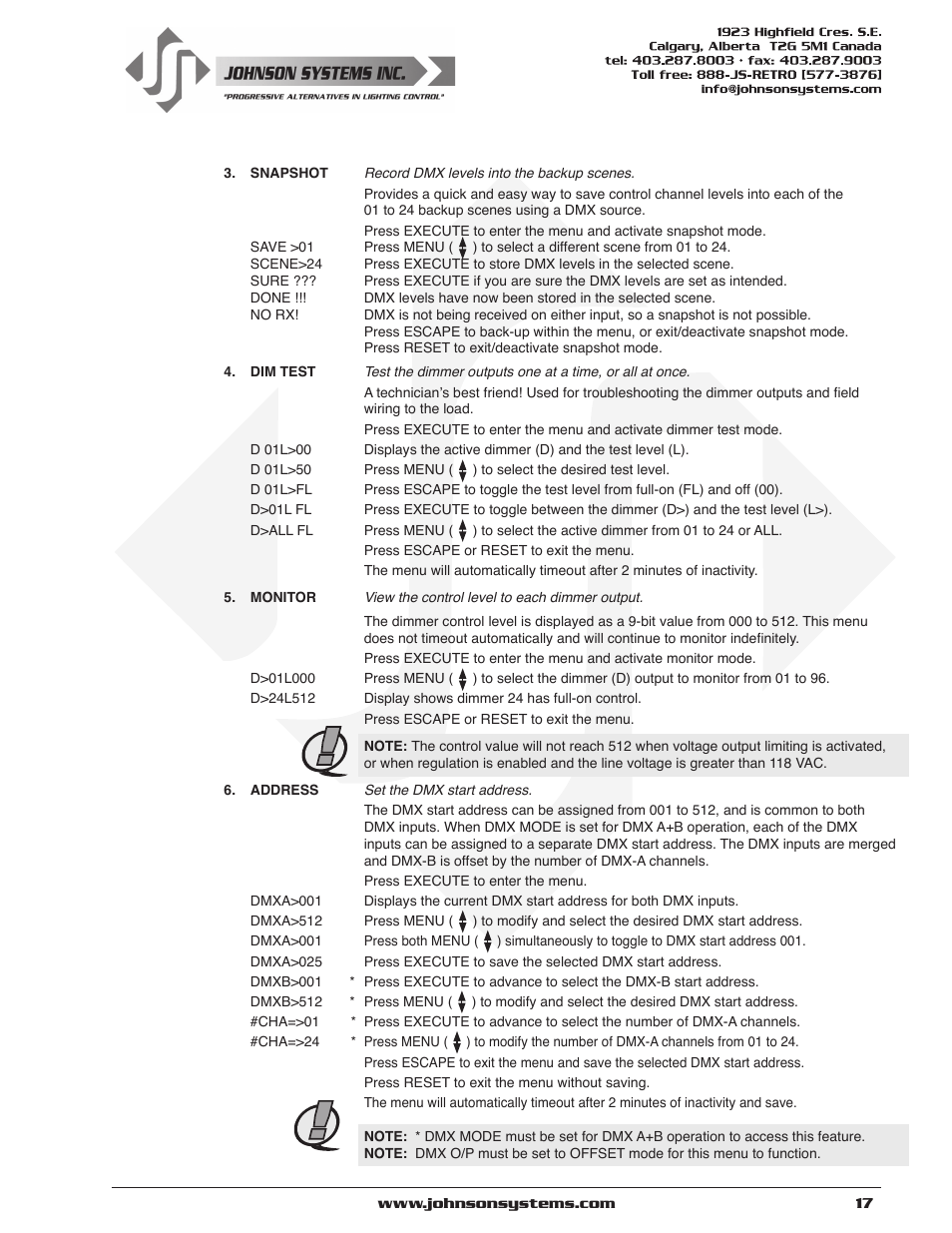 Johnson Systems JS-ICON Series Dimmer/Relay Rack (2410,2413,1220,1210/620) User Manual | Page 17 / 34