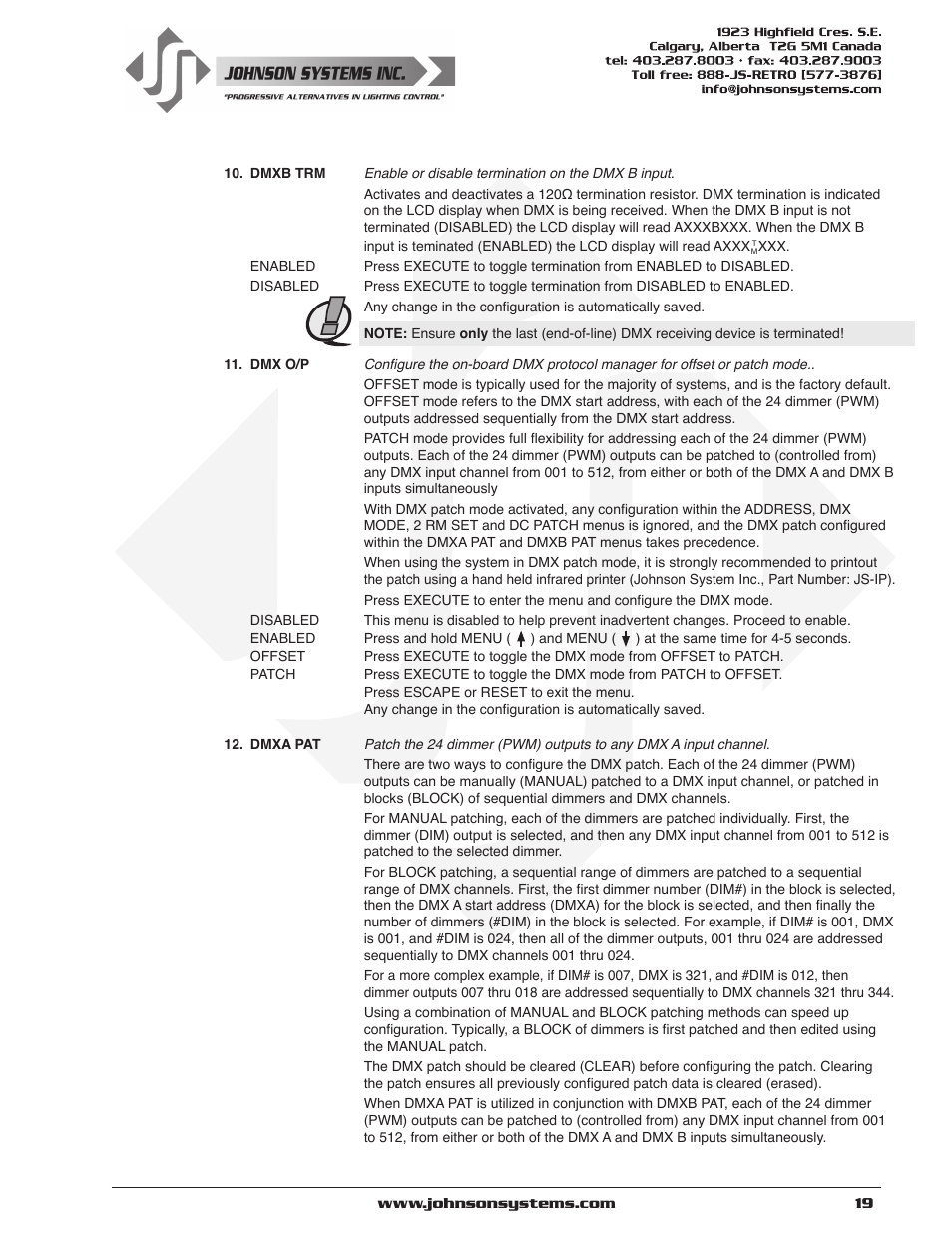 Johnson Systems JS-ICON Series Dimmer/Relay Rack (2410,2413,1220,1210/620) User Manual | Page 19 / 34