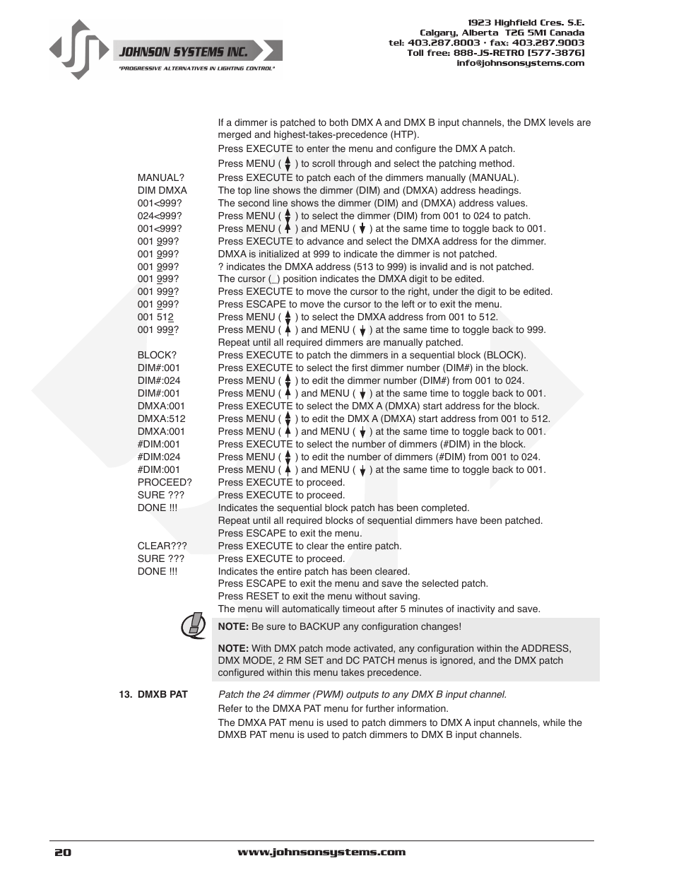 Johnson Systems JS-ICON Series Dimmer/Relay Rack (2410,2413,1220,1210/620) User Manual | Page 20 / 34
