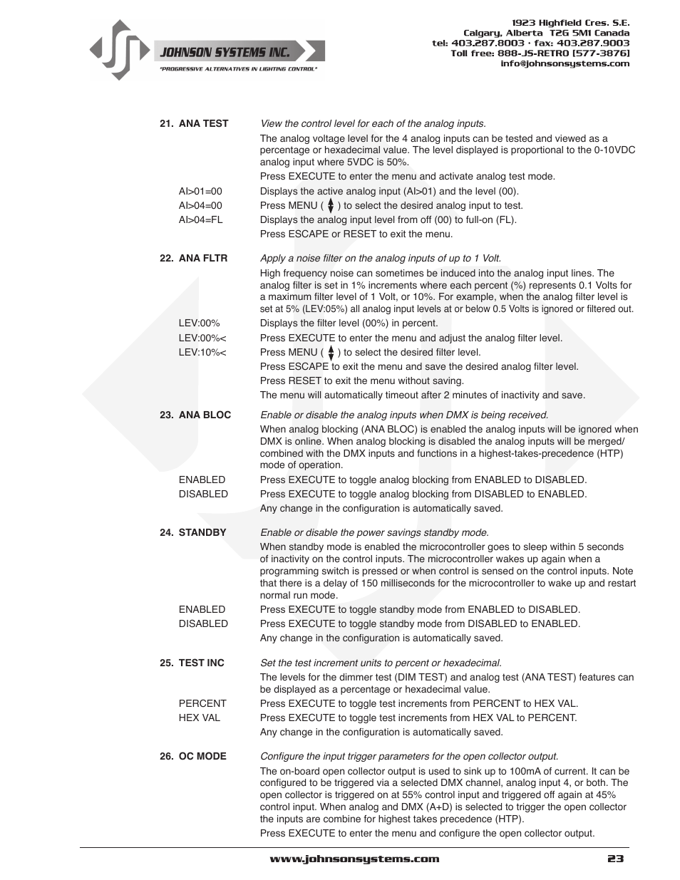Johnson Systems JS-ICON Series Dimmer/Relay Rack (2410,2413,1220,1210/620) User Manual | Page 23 / 34