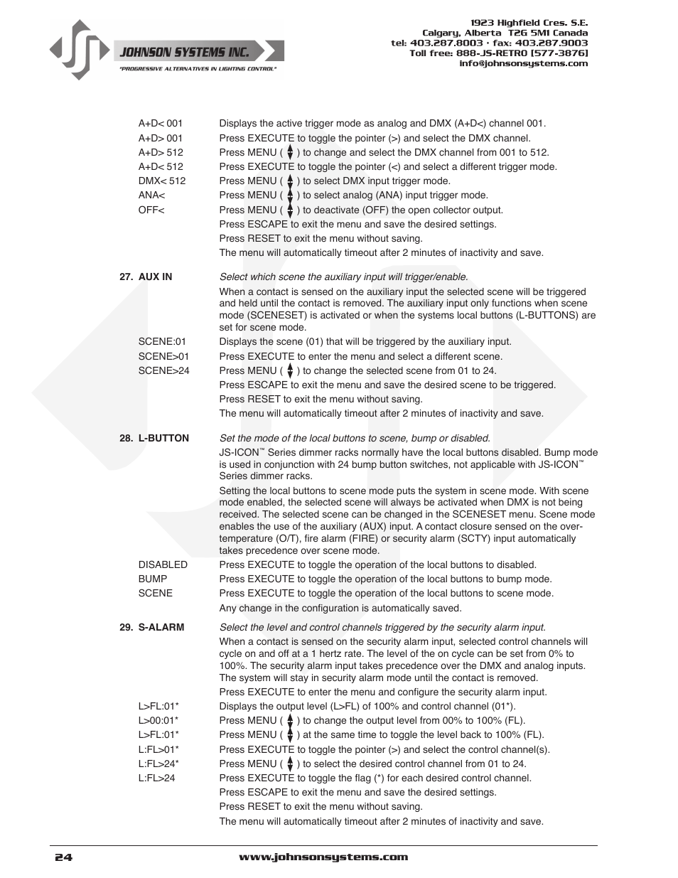 Johnson Systems JS-ICON Series Dimmer/Relay Rack (2410,2413,1220,1210/620) User Manual | Page 24 / 34