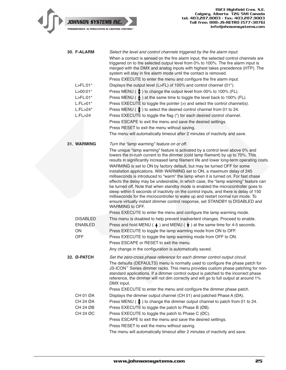 Johnson Systems JS-ICON Series Dimmer/Relay Rack (2410,2413,1220,1210/620) User Manual | Page 25 / 34