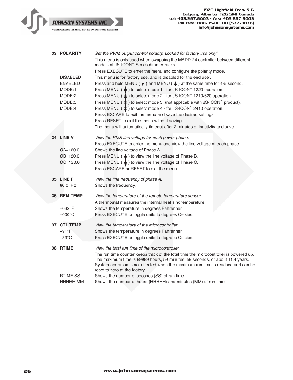 Johnson Systems JS-ICON Series Dimmer/Relay Rack (2410,2413,1220,1210/620) User Manual | Page 26 / 34