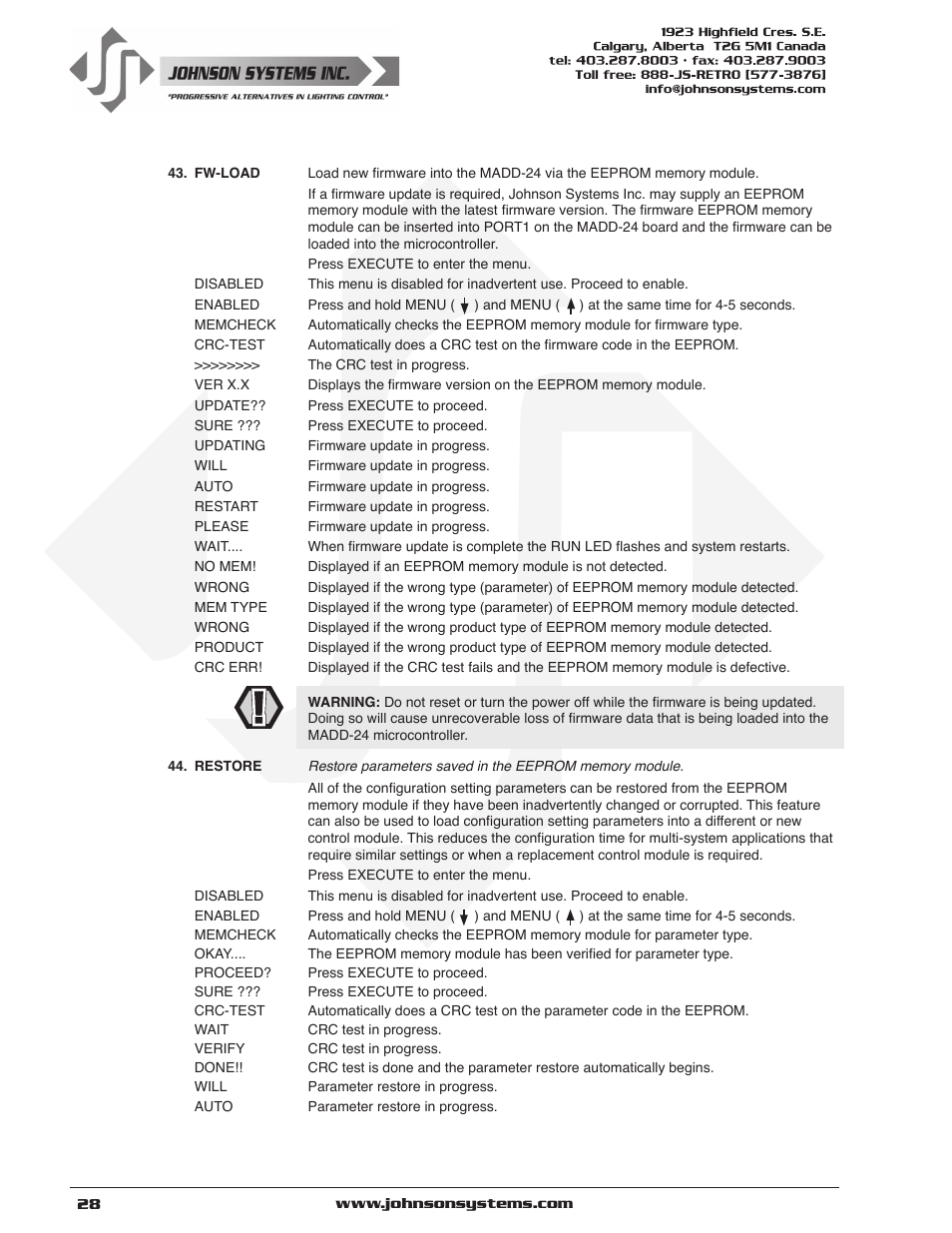 Johnson Systems JS-ICON Series Dimmer/Relay Rack (2410,2413,1220,1210/620) User Manual | Page 28 / 34