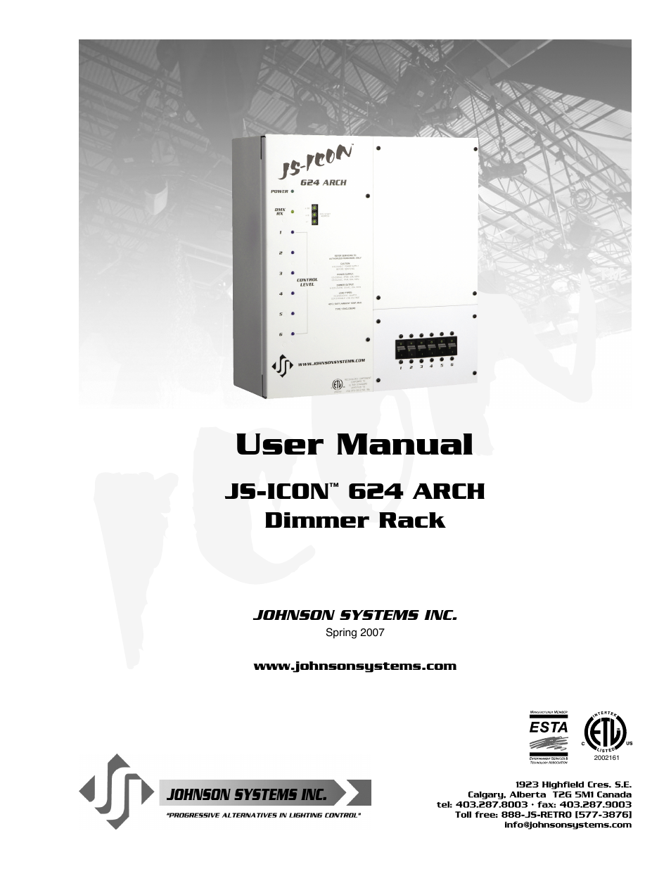 Johnson Systems JS-ICON 624 ARCH Dimmer Rack User Manual | 16 pages
