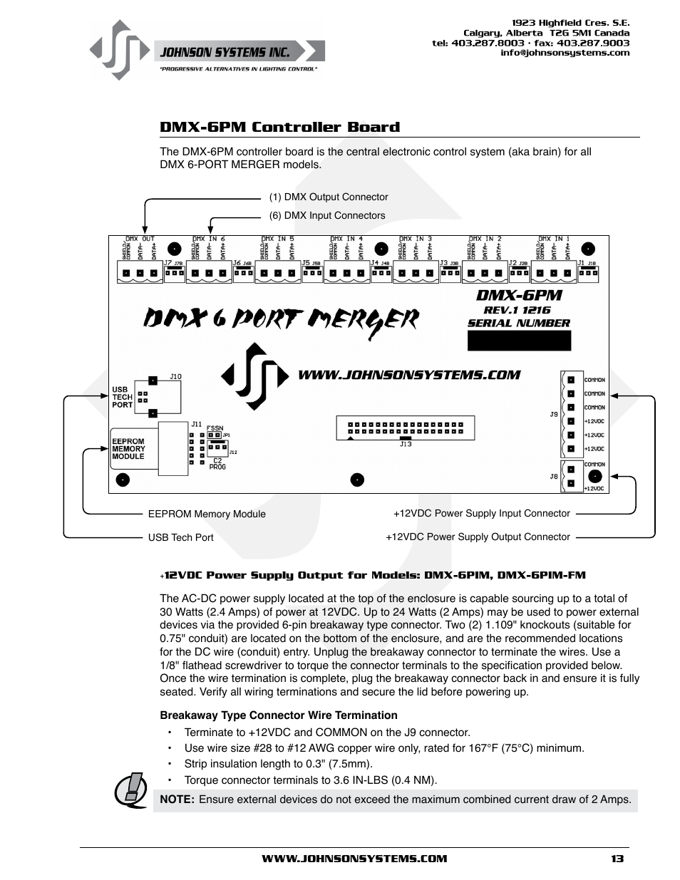 Dmx-6pm controller board | Johnson Systems DMX 6-PORT MERGER User Manual | Page 13 / 26