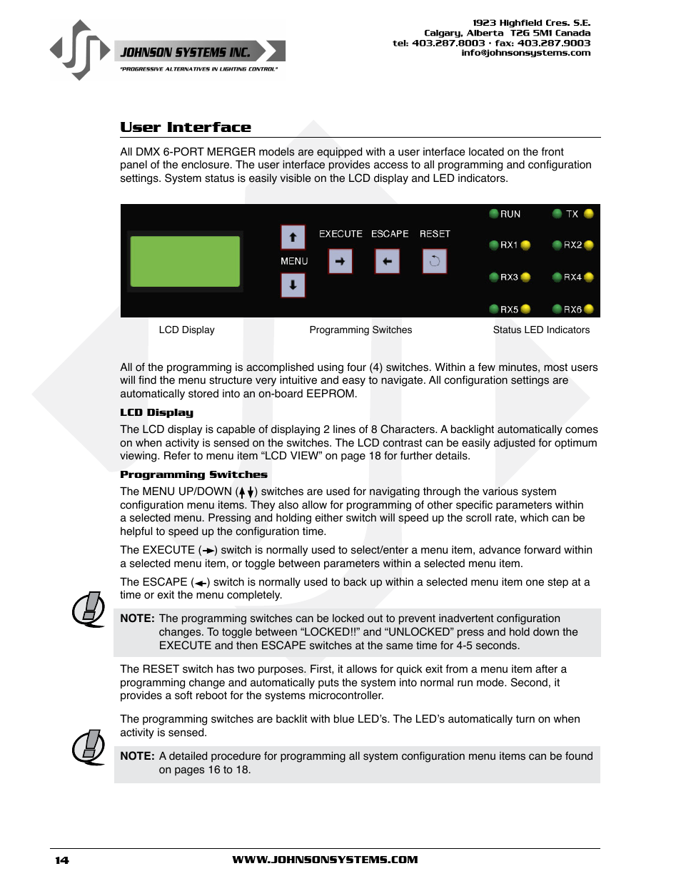 User interface | Johnson Systems DMX 6-PORT MERGER User Manual | Page 14 / 26