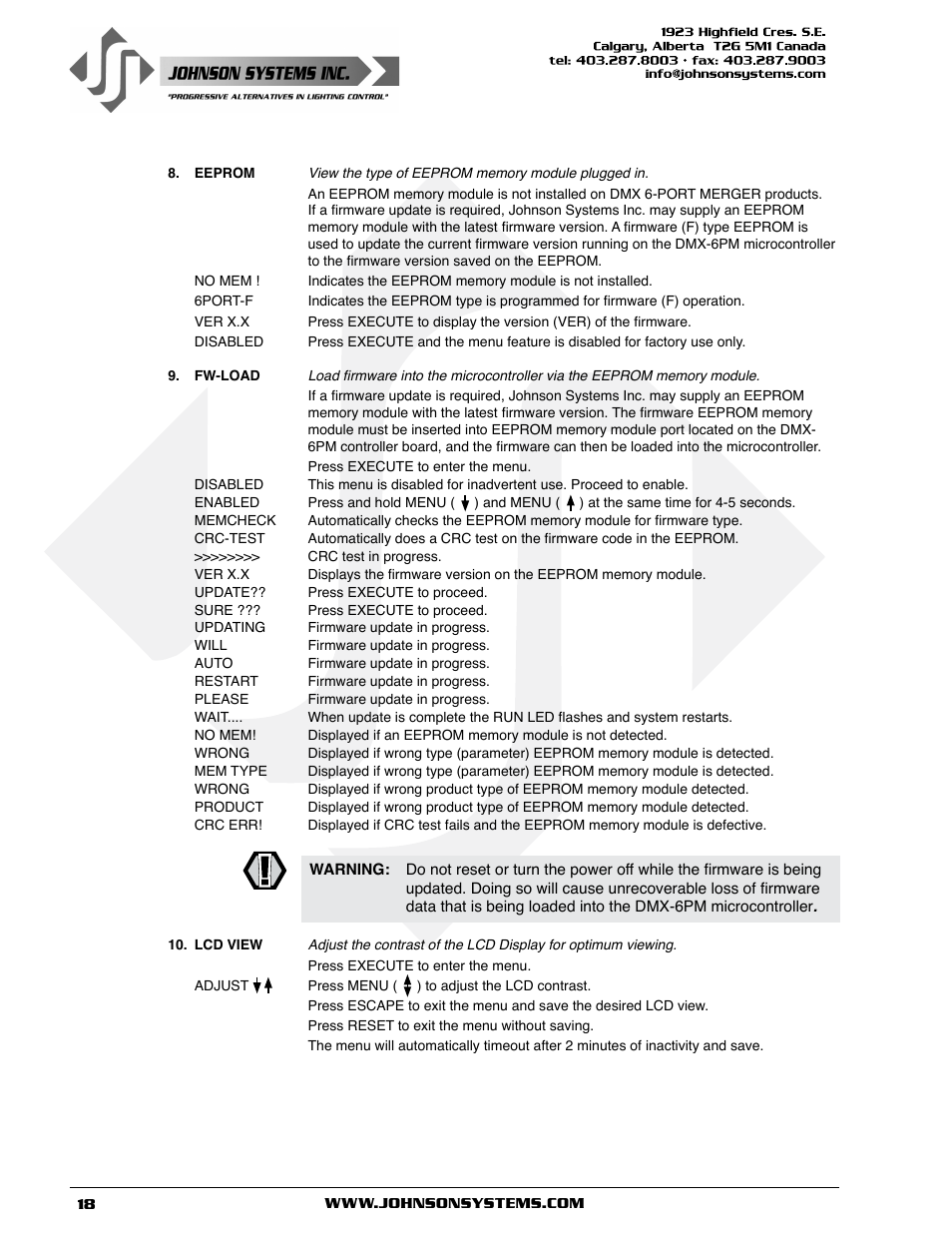 Johnson Systems DMX 6-PORT MERGER User Manual | Page 18 / 26