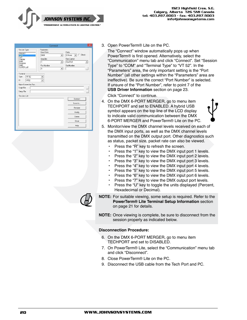 Johnson Systems DMX 6-PORT MERGER User Manual | Page 20 / 26
