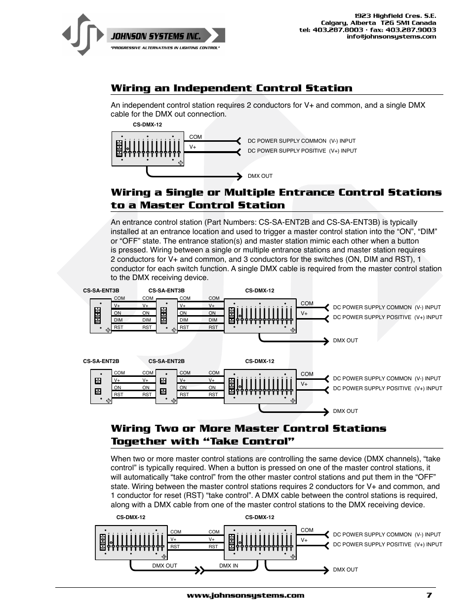 Wiring an independent control station | Johnson Systems CS-DMX Series Programmable Stations User Manual | Page 7 / 12