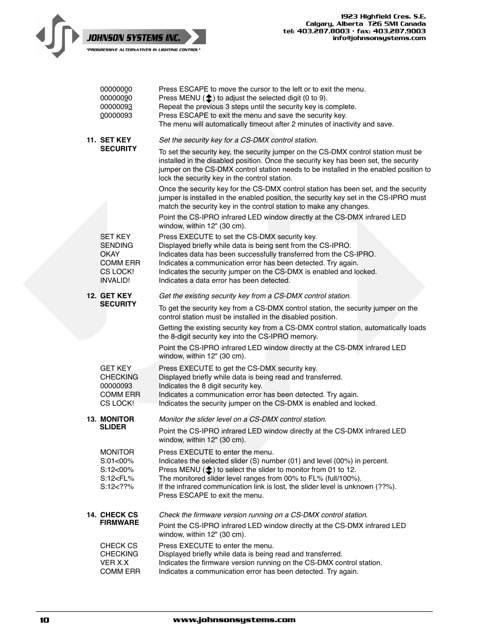 Johnson Systems CS-IPRO Wireless Hand-Held Programmer for CS-DMX Series User Manual | Page 10 / 12
