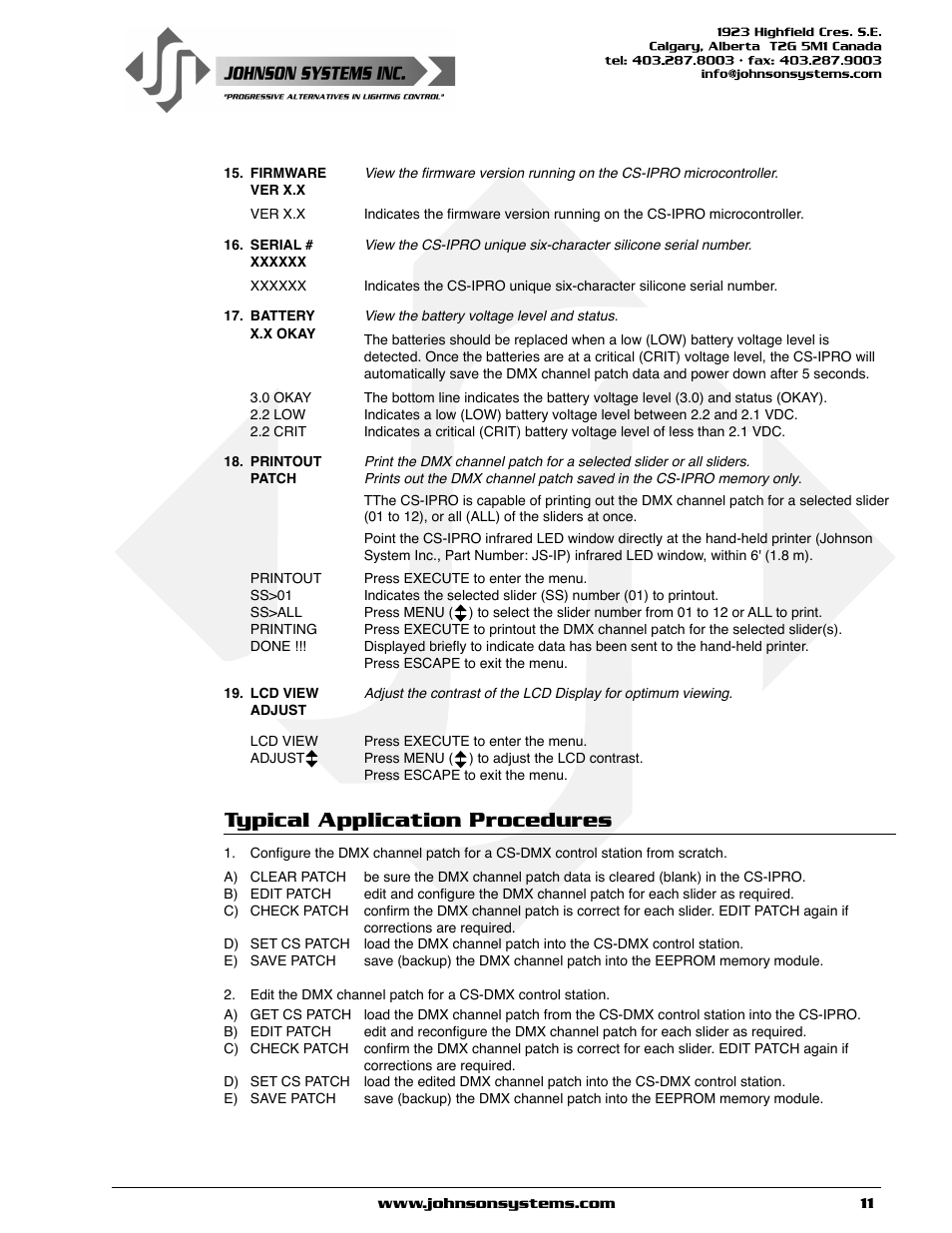 Typical application procedures | Johnson Systems CS-IPRO Wireless Hand-Held Programmer for CS-DMX Series User Manual | Page 11 / 12