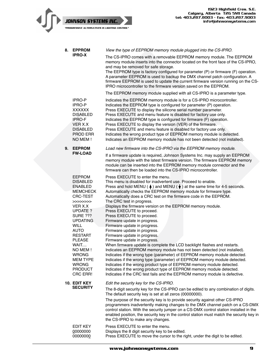 Johnson Systems CS-IPRO Wireless Hand-Held Programmer for CS-DMX Series User Manual | Page 9 / 12