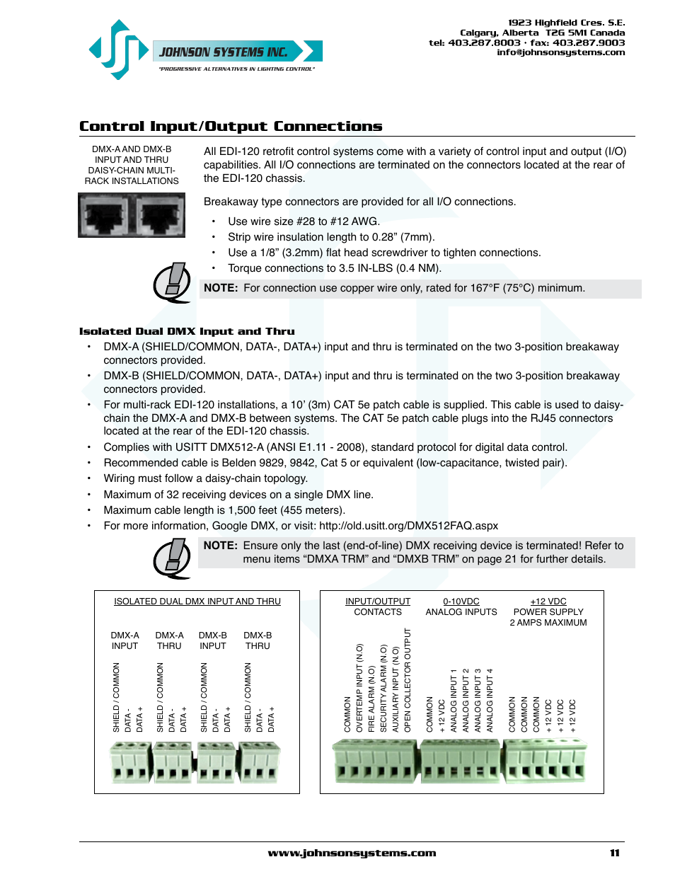 Control input/output connections | Johnson Systems EDI-120 Control Retrofit User Manual | Page 11 / 36