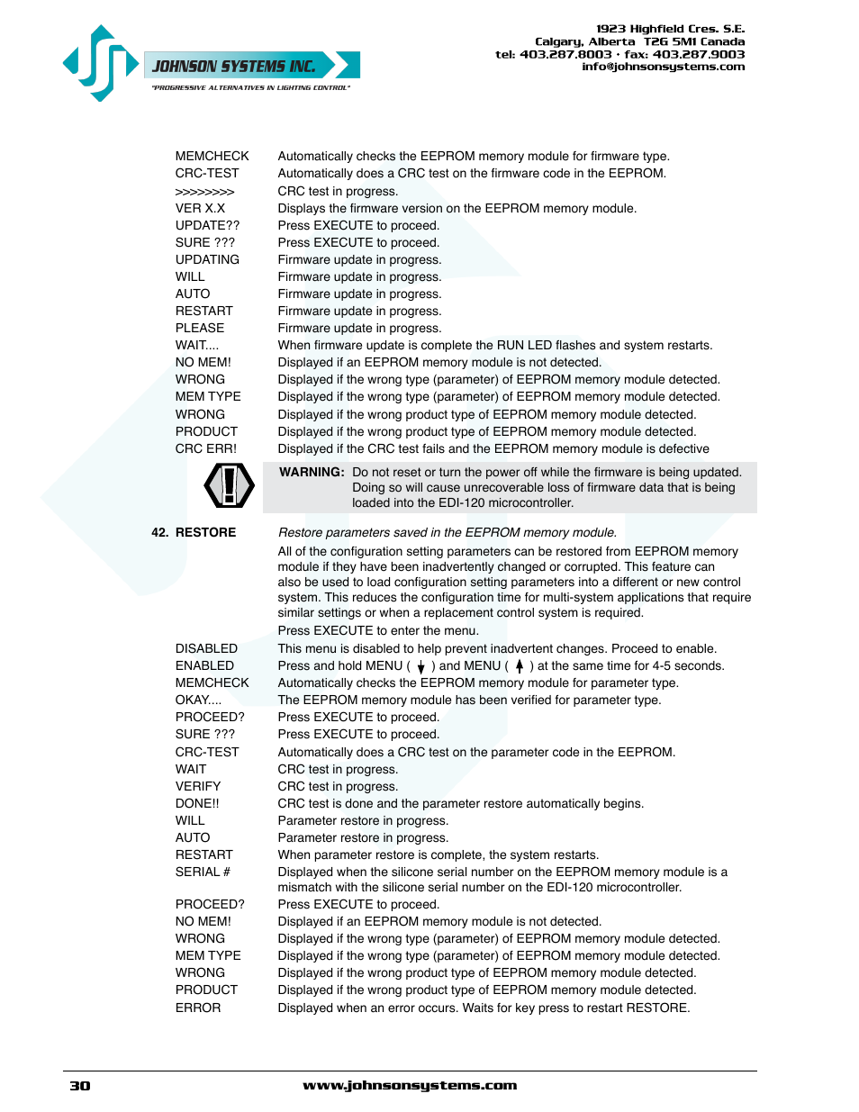 Johnson Systems EDI-120 Control Retrofit User Manual | Page 30 / 36