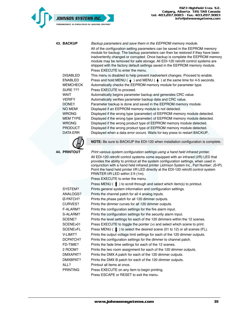 Johnson Systems EDI-120 Control Retrofit User Manual | Page 31 / 36