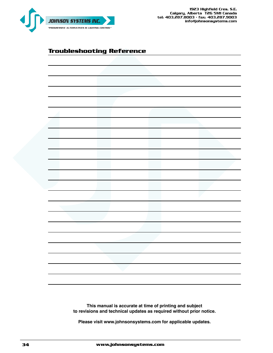 Troubleshooting reference | Johnson Systems EDI-120 Control Retrofit User Manual | Page 34 / 36