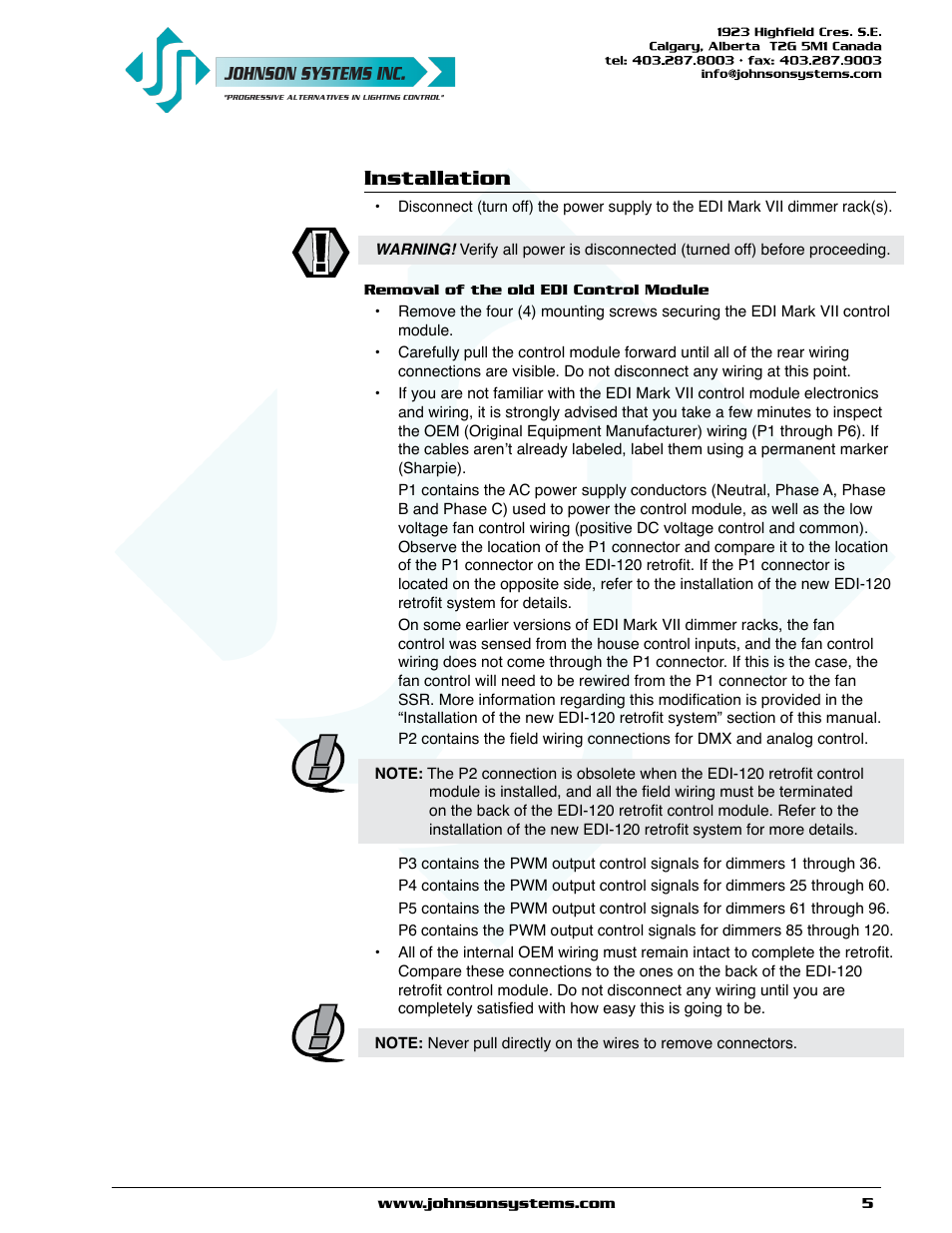 Installation | Johnson Systems EDI-120 Control Retrofit User Manual | Page 5 / 36