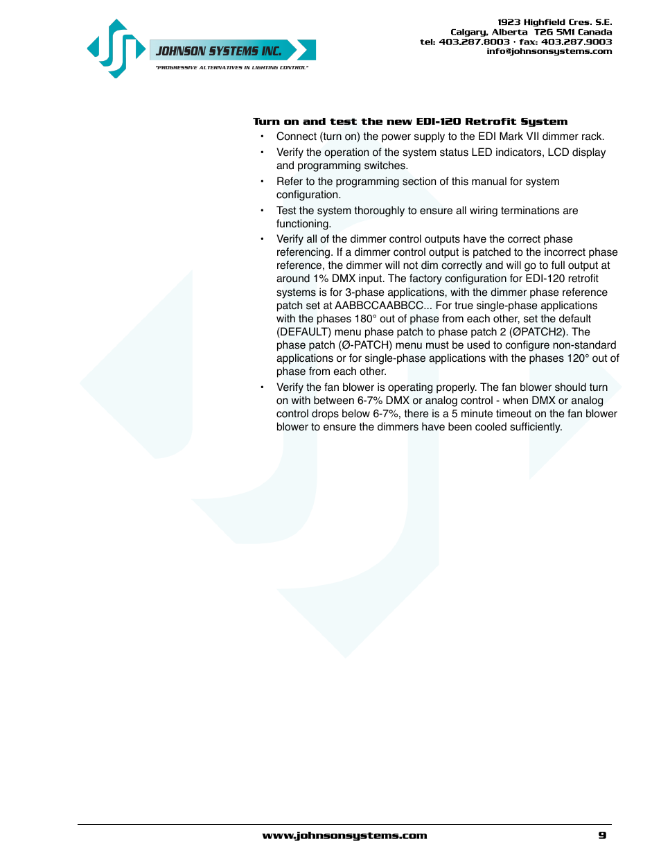 Johnson Systems EDI-120 Control Retrofit User Manual | Page 9 / 36
