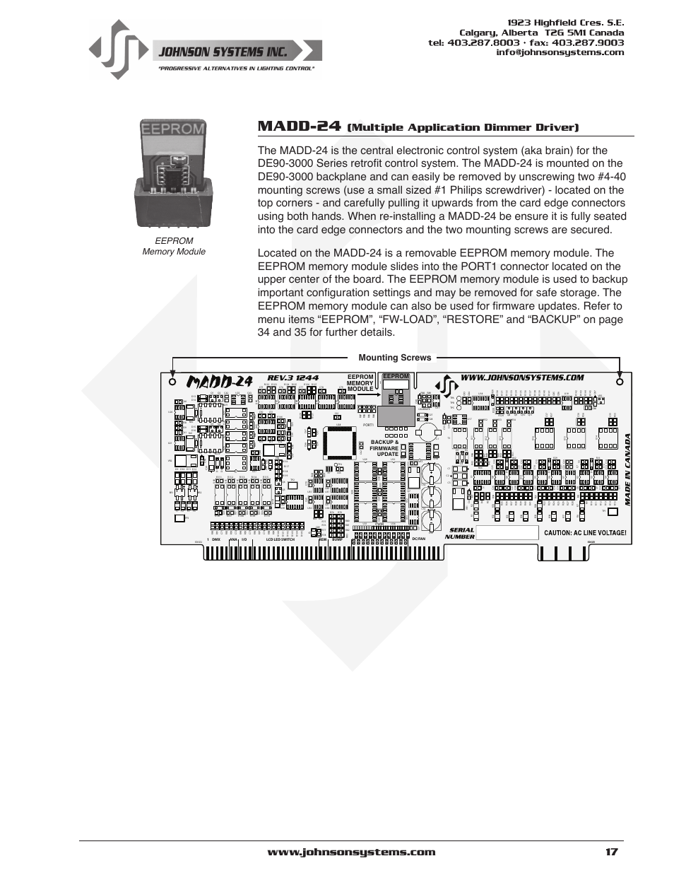 Madd-24 (multiple application dimmer driver), Madd-24 | Johnson Systems DE90-3000 Series Retrofit Control System User Manual | Page 17 / 40