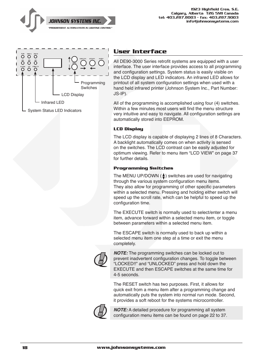 User interface | Johnson Systems DE90-3000 Series Retrofit Control System User Manual | Page 18 / 40