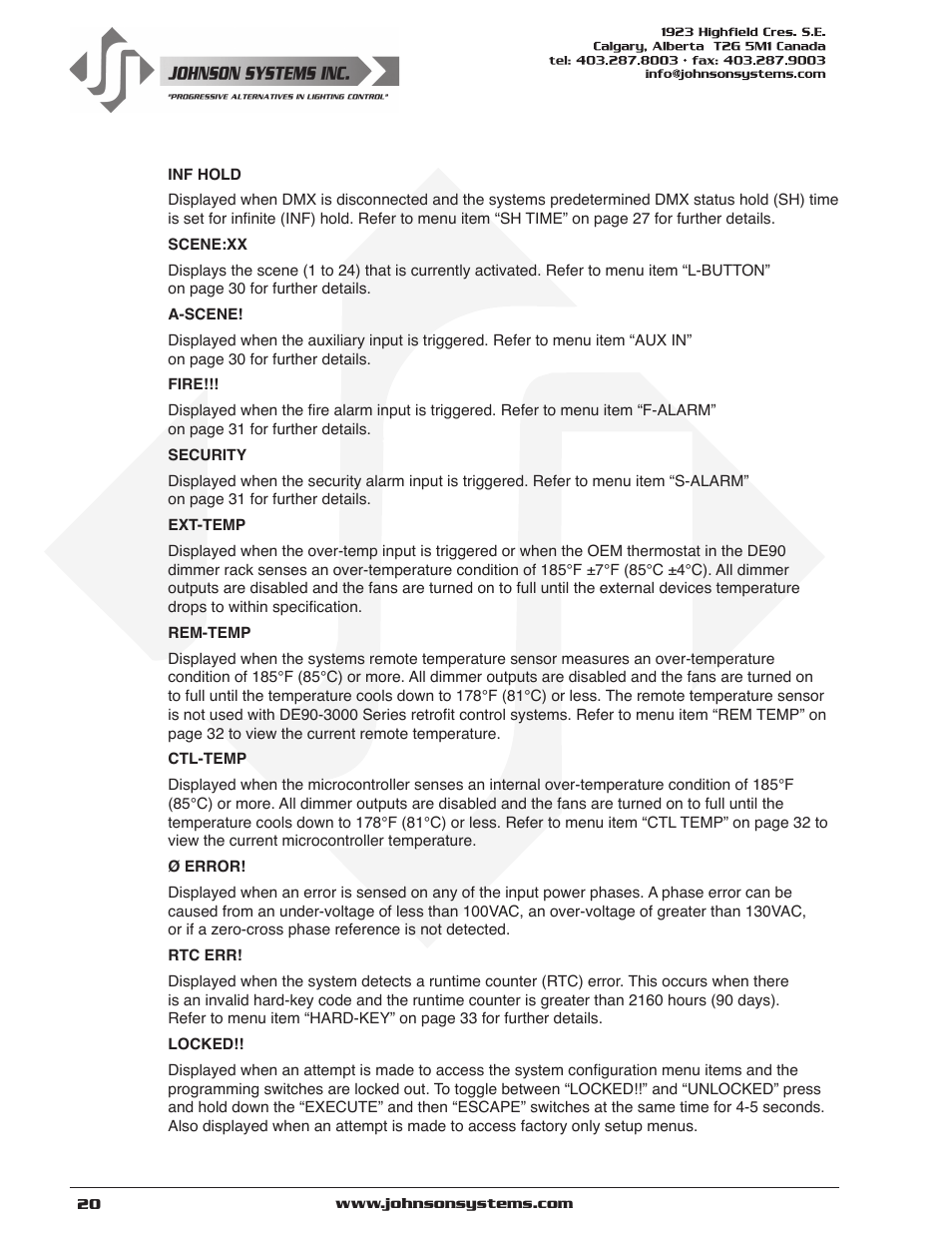 Johnson Systems DE90-3000 Series Retrofit Control System User Manual | Page 20 / 40