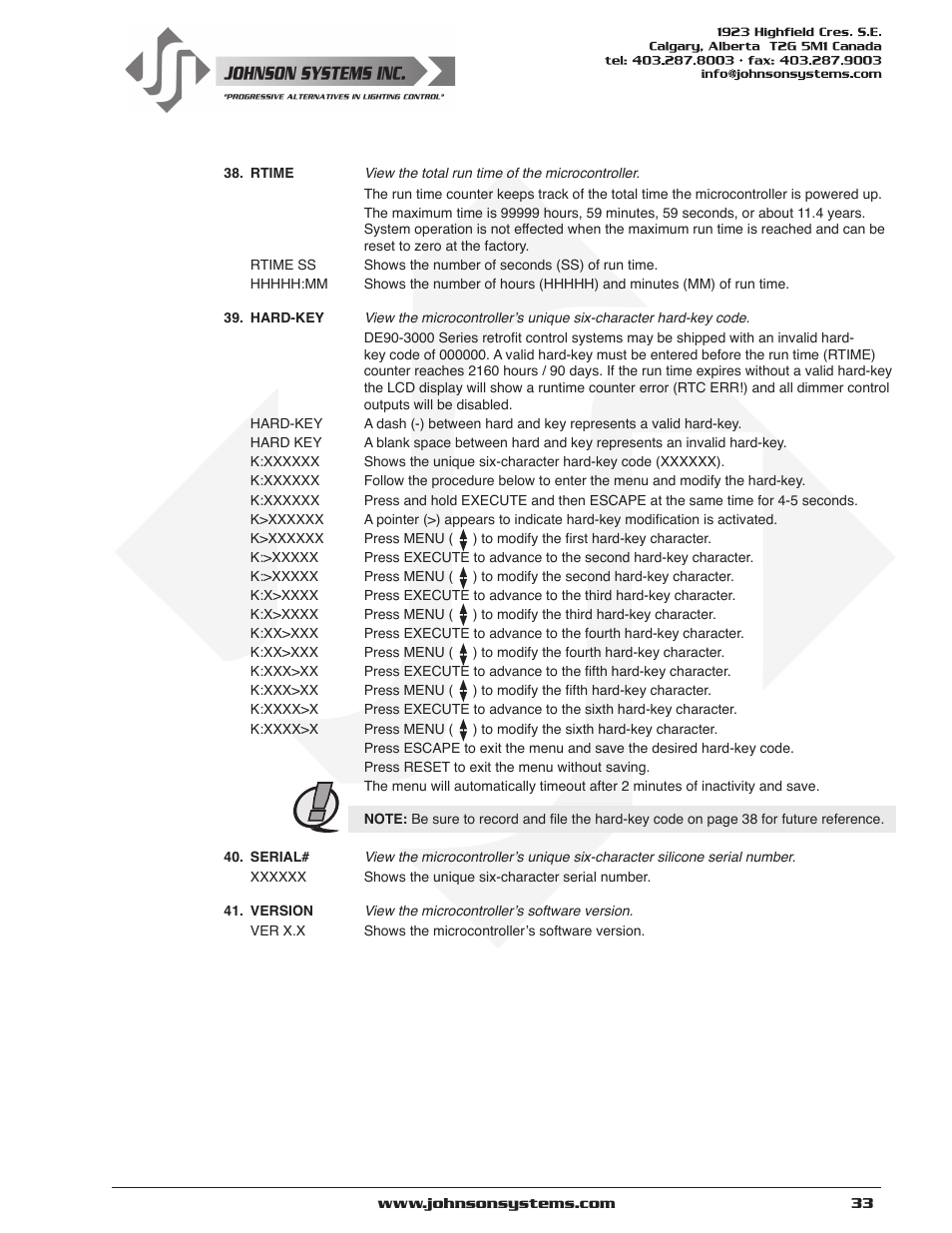 Johnson Systems DE90-3000 Series Retrofit Control System User Manual | Page 33 / 40