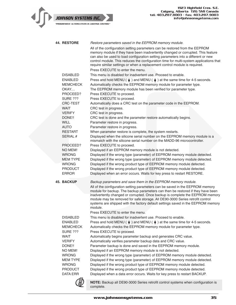 Johnson Systems DE90-3000 Series Retrofit Control System User Manual | Page 35 / 40