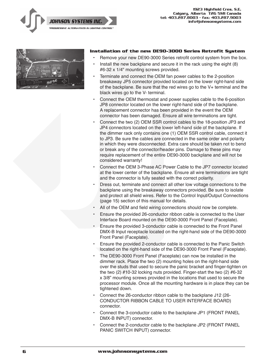 Johnson Systems DE90-3000 Series Retrofit Control System User Manual | Page 6 / 40