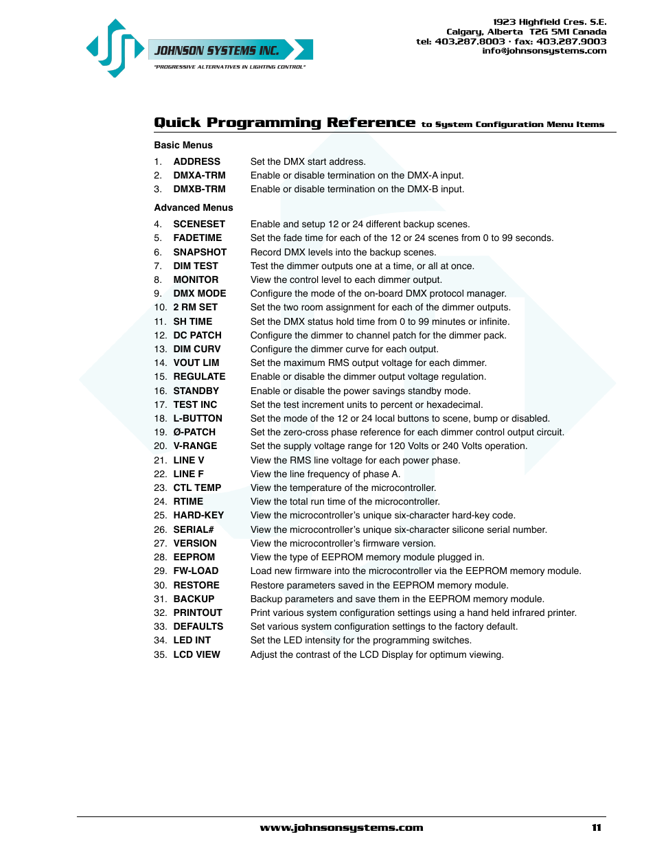 Quick programming reference | Johnson Systems DPC-24-3000 Series Digital Pack Controller User Manual | Page 11 / 24