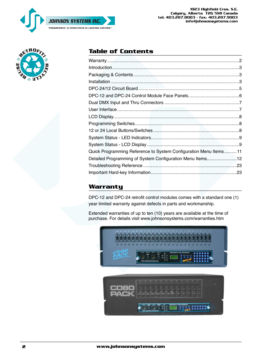 Johnson Systems DPC-24-3000 Series Digital Pack Controller User Manual | Page 2 / 24