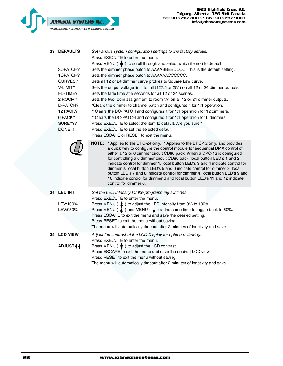 Johnson Systems DPC-24-3000 Series Digital Pack Controller User Manual | Page 22 / 24