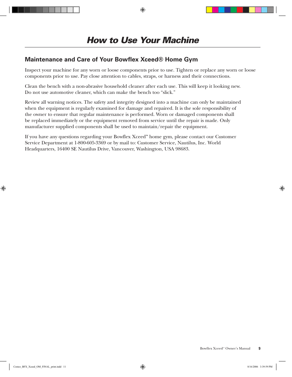 How to use your machine | Bowflex Xceed User Manual | Page 11 / 84