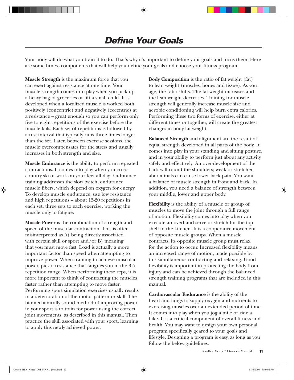 Define your goals | Bowflex Xceed User Manual | Page 13 / 84
