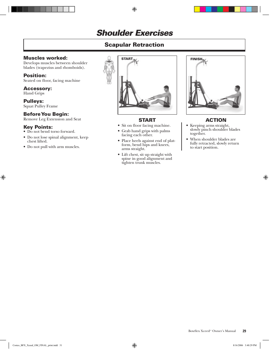 Shoulder exercises, Scapular retraction | Bowflex Xceed User Manual | Page 31 / 84