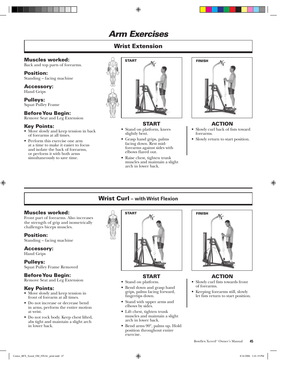 Arm exercises, Wrist curl, Wrist extension | Bowflex Xceed User Manual | Page 47 / 84